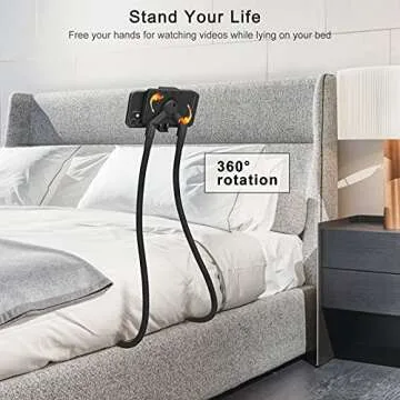 B-Land Upgrade Phone Holder for Bed, Neck Phone Holder Gooseneck Cell Phone Holders, Universal Mobile Phone Stand with Remote for Taking Videos & Group Photos (Black)