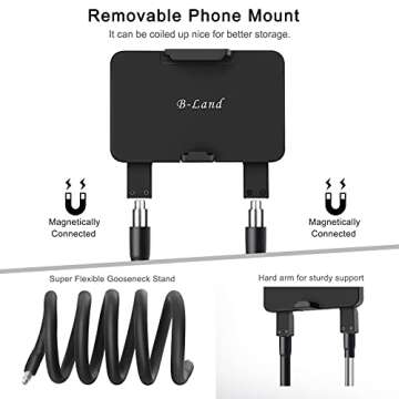B-Land Upgrade Phone Holder for Bed, Neck Phone Holder Gooseneck Cell Phone Holders, Universal Mobile Phone Stand with Remote for Taking Videos & Group Photos (Black)