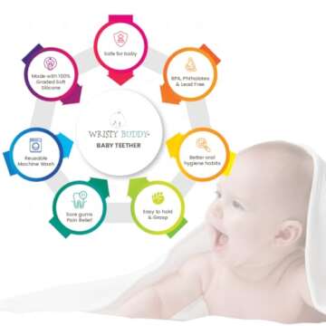 Wristy Buddy Teething Ring for Babies 0-6 8 10 12 Months | Cute Soft Flower Teething Toys & Gloves |...