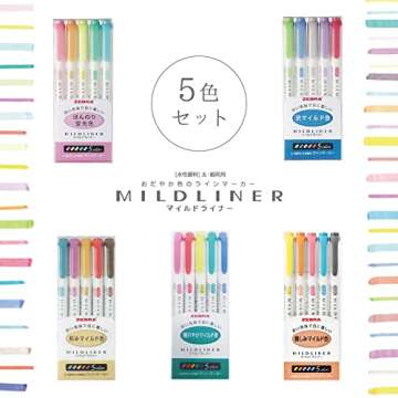 ZEBRA MILD LINER, Double Sided Highlighter Noble Color, 5 Set (WKT7-5C-NC)