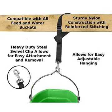 Rosemarie Horse Bucket Strap Hangers,Horse Suppliers Adjustable Nylon Straps up to 700 lbs for Hay Nets, Water Buckets,Hanging-Pratical and Easy Use(4 Pack) (Black)