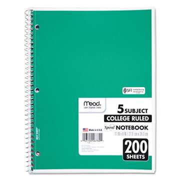 Mead Spiral Notebook, College Ruled Paper, 11" x 8", 200 Sheets, Assorted Colors, 1 Count (06780)
