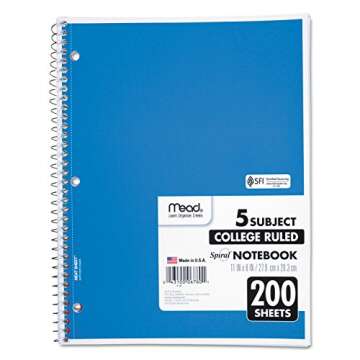 Mead Spiral Notebook, College Ruled Paper, 11" x 8", 200 Sheets, Assorted Colors, 1 Count (06780)