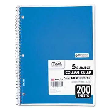 Mead Spiral Notebook, College Ruled Paper, 11" x 8", 200 Sheets, Assorted Colors, 1 Count (06780)