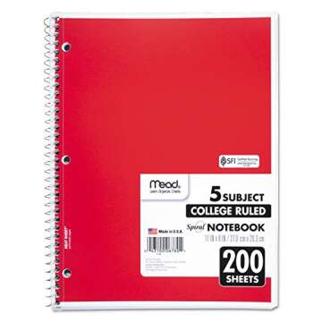 Mead Spiral Notebook, College Ruled Paper, 11" x 8", 200 Sheets, Assorted Colors, 1 Count (06780)