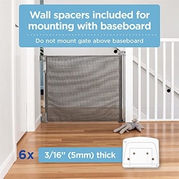 Retractable Baby Gate Perma Child Safety 33" Tall x 55” Wide, Mesh, for Stairs, Doorways, Dogs, Pets, Indoor, Outdoor, One-Handed Operation, Locking, Easy Install, Hardware Mount, Gray