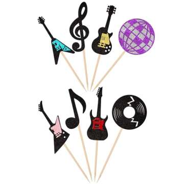 24PCS Glitter Music Notes Cupcake Toppers for Parties