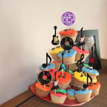 24PCS Glitter Music Notes Cupcake Toppers for Parties