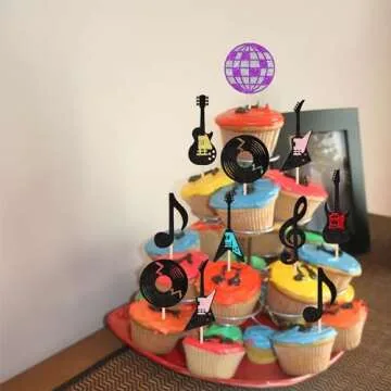 24PCS Glitter Music Notes Cupcake Toppers for Parties