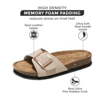 Project Cloud Genuine Leather Sandals Women Dressy Summer Beach Essentials - Flip Flops & Slides with Memory Foam Insole Womens Sandals Comfortable Footwear (Ibiza, Nude, 8.5)