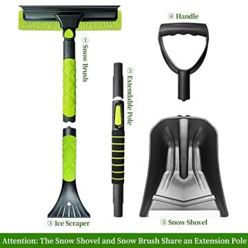 SEAAES 4 in 1 Ice Scraper and Snow Brush with Squeegee, Extendable Snow Shovel with Foam Grip for Ca...