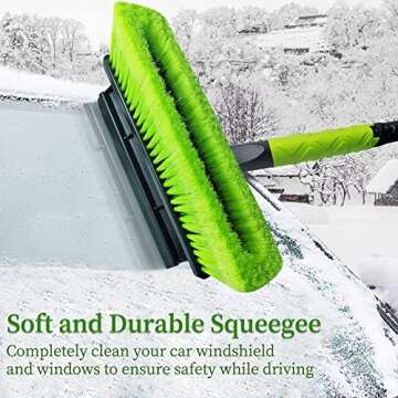SEAAES 4 in 1 Ice Scraper and Snow Brush with Squeegee, Extendable Snow Shovel with Foam Grip for Car Windshield Window SUV Truck