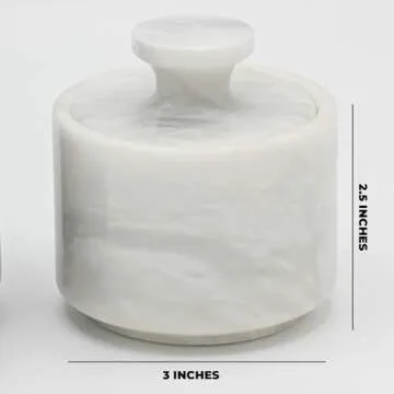 Marble Hives Marble Salt Cellar With Lid- Pack Of 2 Marble Salt And Pepper Bowls- Salt Holder With L...