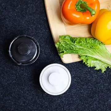 Marble Hives Marble Salt Cellar With Lid- Pack Of 2 Marble Salt And Pepper Bowls- Salt Holder With Lid To Put Salt, Paprika, Pepper, And Spice (Sunny Grey & Black) (White & Black, Style 01)
