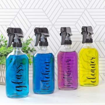 Cornucopia Brands Cleaning Spray Bottles Set, Glass (Set of 4, 16-Ounce); Refillable Trigger Sprayer...