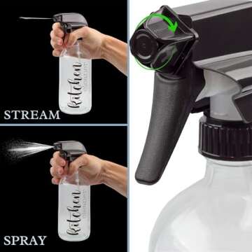 Cornucopia Brands Cleaning Spray Bottles Set, Glass (Set of 4, 16-Ounce); Refillable Trigger Sprayers w/Mist/Stream Settings and Farmhouse Script