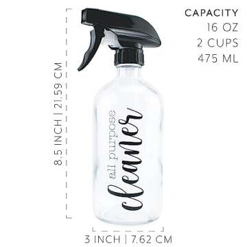 Cornucopia Brands Cleaning Spray Bottles Set, Glass (Set of 4, 16-Ounce); Refillable Trigger Sprayers w/Mist/Stream Settings and Farmhouse Script