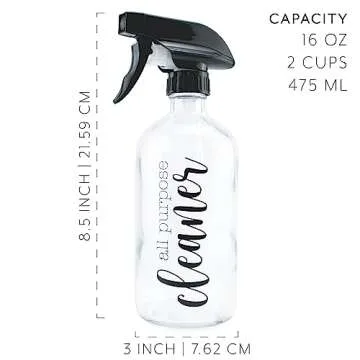 Cornucopia Brands Cleaning Spray Bottles Set, Glass (Set of 4, 16-Ounce); Refillable Trigger Sprayers w/Mist/Stream Settings and Farmhouse Script