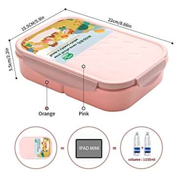 MISS BIG® Bento Box,Bento Box for Kids,Lunch Box Kids,Ideal Leakproof Kids Lunch Box,Lunch Containers No BPAs and Chemical Dyes,M/W,D/W & Fridge Safe(1150ml Pink)