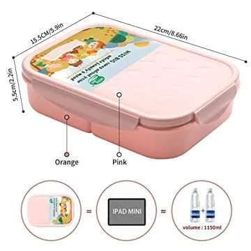 MISS BIG® Bento Box,Bento Box for Kids,Lunch Box Kids,Ideal Leakproof Kids Lunch Box,Lunch Containers No BPAs and Chemical Dyes,M/W,D/W & Fridge Safe(1150ml Pink)