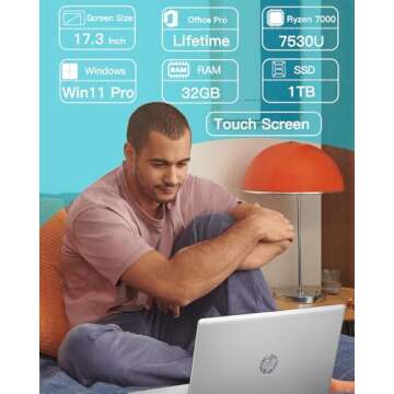 HP 17 Touchscreen Business Laptop with Office - Fast & Lightweight
