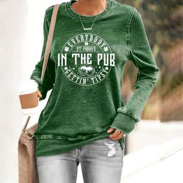 Women St Patrick's Day Sweatshirt with Shamrock Print