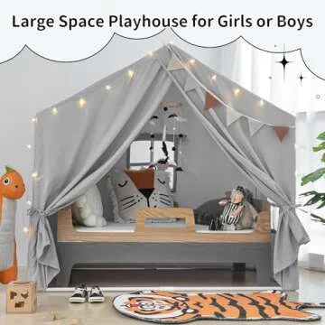 Kids Play Tent with Mat, Razee Large Playhouse Tent Indoor, Play House Kids Tent Castle Tent for Girls Boys, Play Cottage (Grey)