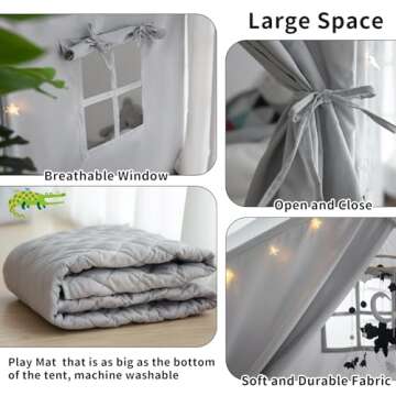 Kids Play Tent with Mat, Razee Large Playhouse Tent Indoor, Play House Kids Tent Castle Tent for Girls Boys, Play Cottage (Grey)