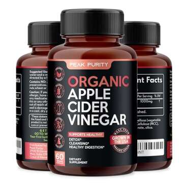 100% Organic Raw Apple Cider Vinegar Capsules - Natural Detox Gut Cleanse & Healthy Digestion - Tasteless & Easy to Swallow - Extra Strength ACV Pills - 1000 mg