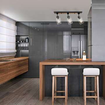 Globe Electric 59798 Rustic Farmhouse 3-Light Track Lighting, Wood and Matte Black Accents