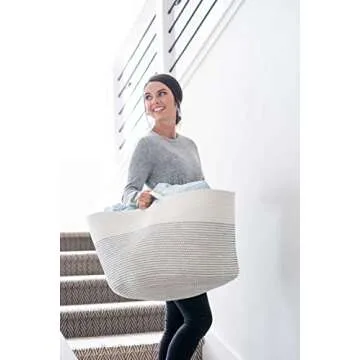 Little Hippo Baskets XXXL Large Cotton Rope 22"x22"x14" Storage Woven Blanket Living Room Toy Basket for Organizing, Baby Gift, Kids Organizer