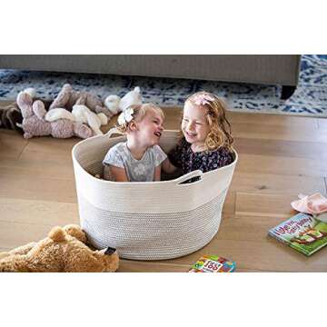 Little Hippo Baskets XXXL Large Cotton Rope 22"x22"x14" Storage Woven Blanket Living Room Toy Basket for Organizing, Baby Gift, Kids Organizer