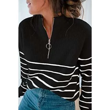 Amkoyam Winter Autumn Women’s Striped Sweaters Long Sleeves Knitted Casual Pullovers Chunky Shirt ...