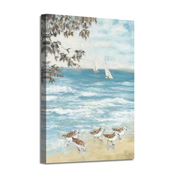 ARTISTIC PATH Abstract Coastal Canvas Artwork: Hand Painted Seaside Birds Wall Art for Bedroom