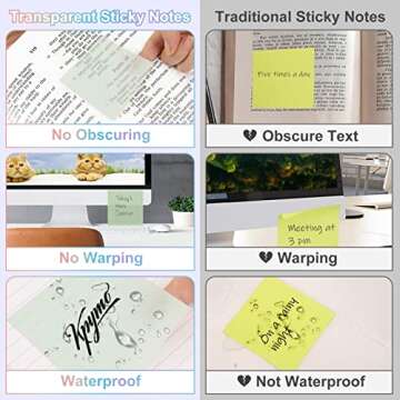 Transparent Sticky Notes, 1000 Sheets Clear Sticky Notes Pads with Pen, Waterproof Self-Stick Translucent Sticky Notes Tabs Set for Annotation Books, Bible Journaling Study Office School Supplies