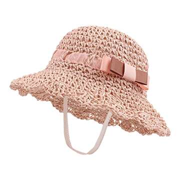 Baby Girl Straw Hat Outdoor Baby Sun Protection Hats Summer Bowknot Beach Cap for Infant Toddler Gir...