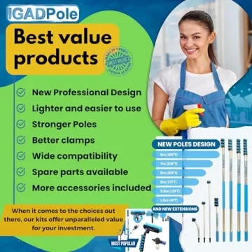 IGADPole 24 FT Window Cleaning Kit for Solar Panels