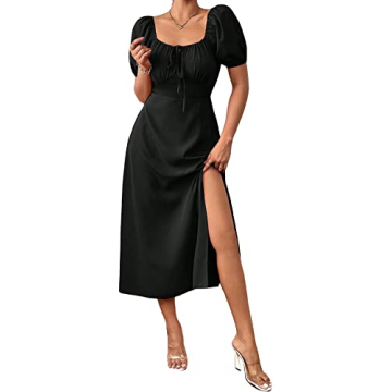 Milumia Women's Elegant Puff Sleeve Long Dress for Summer Style