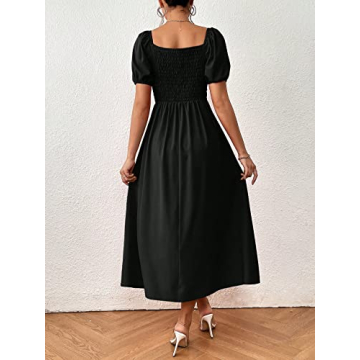 Milumia Women's Elegant Puff Sleeve Long Dress for Summer Style