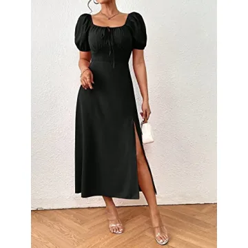 Milumia Women's Elegant Puff Sleeve Long Dress for Summer Style