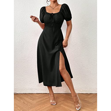 Milumia Women's Elegant Puff Sleeve Long Dress for Summer Style