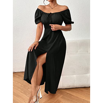 Milumia Women's Elegant Puff Sleeve Long Dress for Summer Style