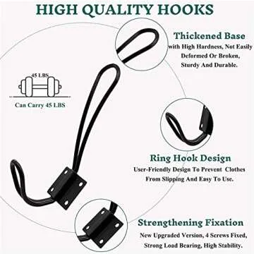 Hajoyful Rustic Entryway Hooks-6 Pack Farmhouse Hooks with Metal Screws Included, Black Decorative Wall Mounted Rustic Coat Hooks Rack, Double Vintage Organizer Hanging Wire Hook Clothes Hanger