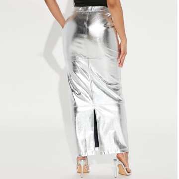 LEOROO Long Skirts for Women Trendy High Waisted A Line Business Casual Leather Maxi Skirt with Slit...