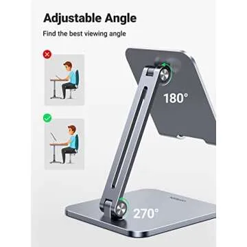 UGREEN Tablet Stand Compatible for iPad Desk Stand Holder Adjustable Aluminum Thicker Base Compatible with iPad Pro Air Mini 13 12.9 11 Inch Home Office Desk Accessories Grey