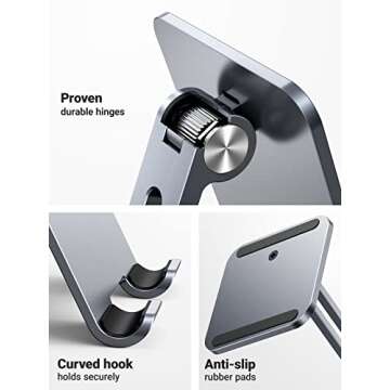 UGREEN Tablet Stand Compatible for iPad Desk Stand Holder Adjustable Aluminum Thicker Base Compatible with iPad Pro Air Mini 13 12.9 11 Inch Home Office Desk Accessories Grey