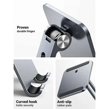 UGREEN Tablet Stand Compatible for iPad Desk Stand Holder Adjustable Aluminum Thicker Base Compatible with iPad Pro Air Mini 13 12.9 11 Inch Home Office Desk Accessories Grey