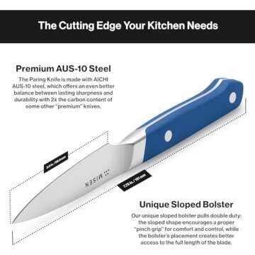 Misen Paring Knife – Precision Kitchen Knife with High-Carbon Stainless Steel Blade – Ergonomic Handle for Peeling, Trimming, and Slicing – Lightweight, Versatile Tool for All Culinary Tasks - Blue