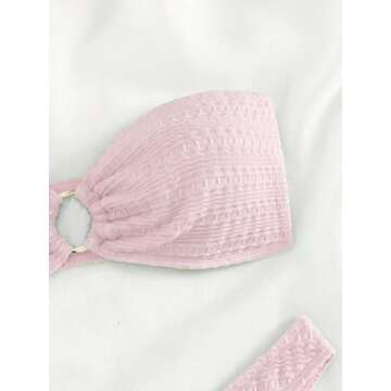 WDIRARA Women's Strapless Bandeau Smocked 2 Piece Swimsuit Floral Print O Ring Cheeky Bottom Bikini Set Bathing Suit