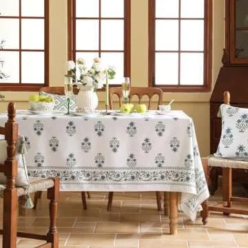 ISAENNE Floral Tablecloth with Blue Flowers, 63" x 102" - Perfect for Dining, Parties & Gifts